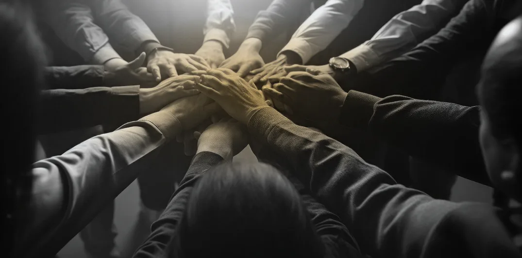 Teamwork hands center unity